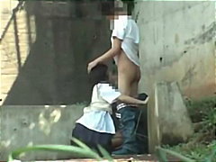 Schoolgirl having sex in the park