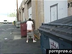 Two workers take a break out back and she sucks and fucks him