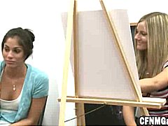 Girls drawing hard guys in art class