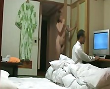 Naughty japanese wife flashes tv repairman