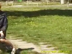 Nasty blonde bitch pees in the park